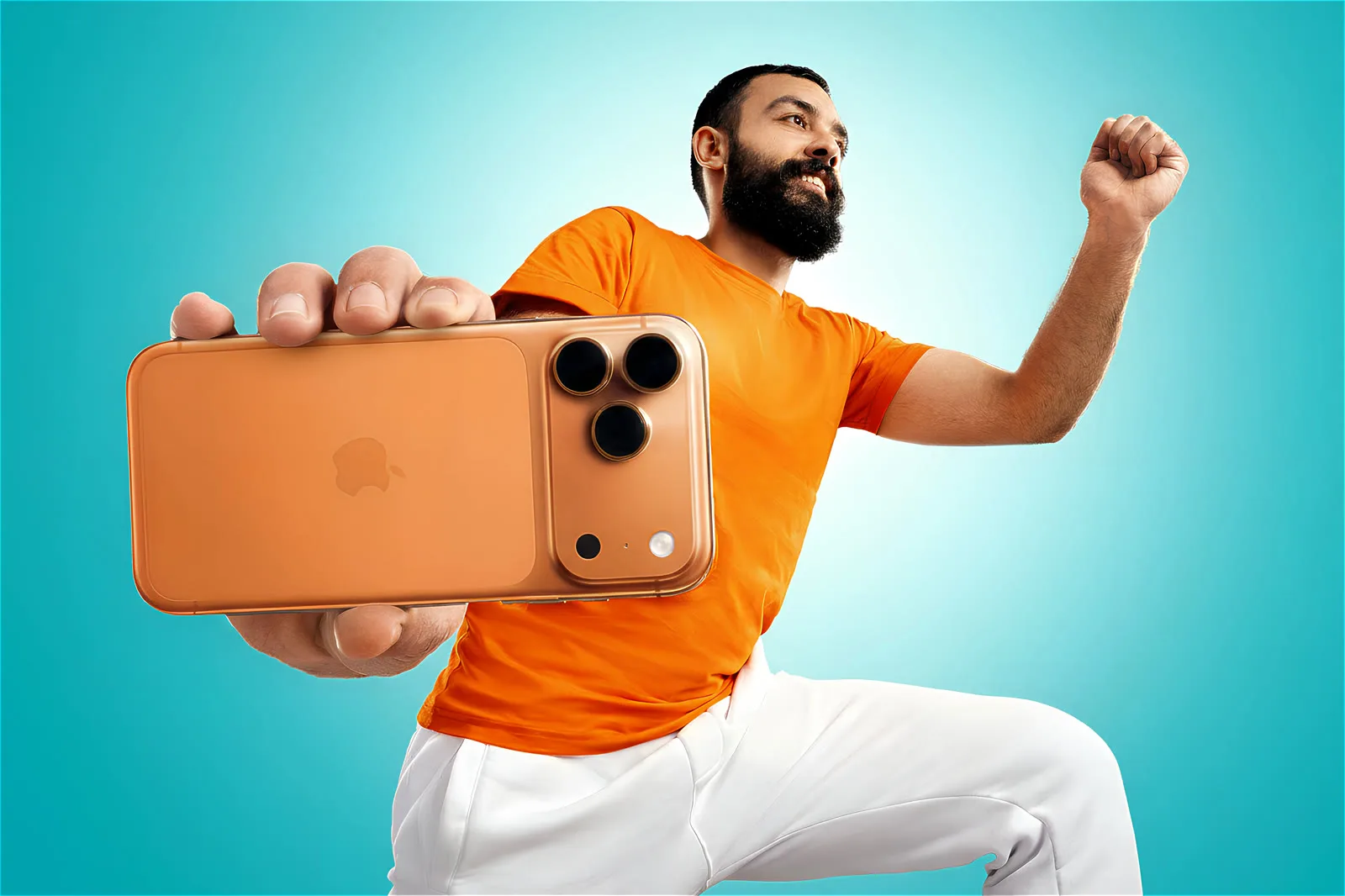 Phone-in-hand studio shot